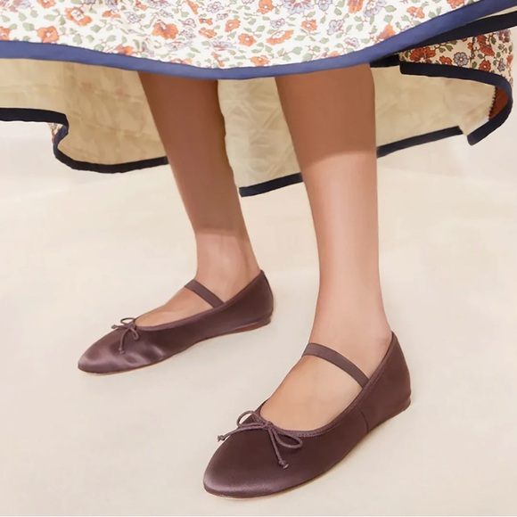 new LOEFFLER RANDALL Leonie satin bow ballet Mary Jane flats 7.5 brown - Picture 3 of 11
